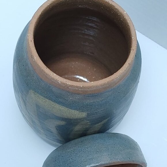 Vintage Artisan Made Blue Clay Jar with Lid blue gray studio ceramic lidded box - Picture 2 of 5